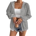 thumbnail image 2 of Women's Zip Up Hooded Jacket Textured Long Sleeve Lightweight Cardigan Casual Loose Outerwear For Beach, Casual Outings S, 2 of 4