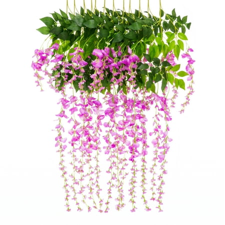 Best Choice Products 12-Pack 3.6ft Artificial Silk Wisteria Vine Hanging Flower Rattan Decor for Weddings, Home -