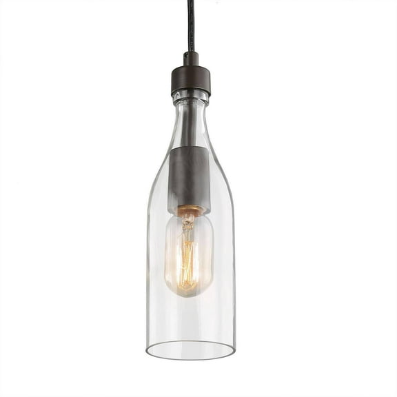 LNC Oil-Rubbed Brown Wood Linear Mini Pendant with Clear Glass, Farmhouse Kitchen Light