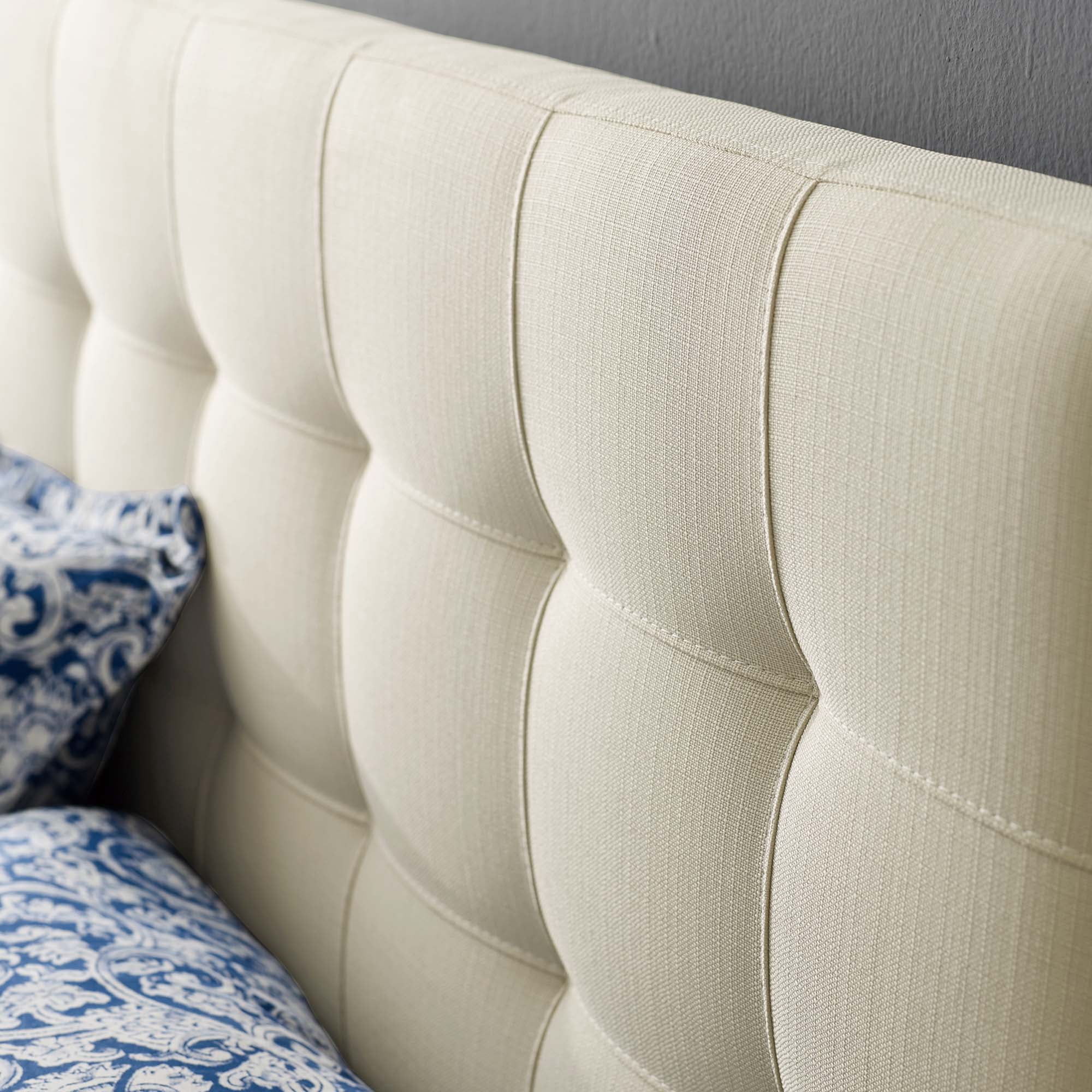 Tufted Headboard, Queen, Ivory White, Fabric, Hotel Bedroom, Modern Contemporary, HB38014