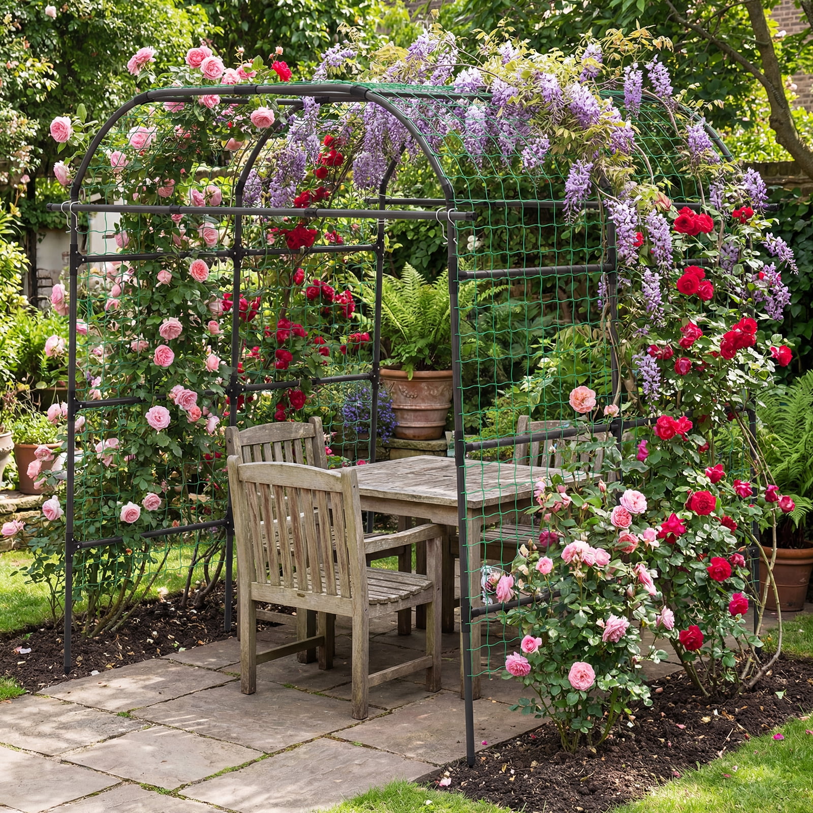 Costway Metal Garden Arch Trellis for Climbing Plants Outdoor, Wide Cucumber Trellis