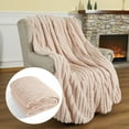 thumbnail image 3 of Lochas Plush Sherpa Fleece Throw Blanket,Soft Warm Fluffy Jacquard Striped Blankets for Sofa Couch Bed Living Room,60"x80",Cream White, 3 of 7