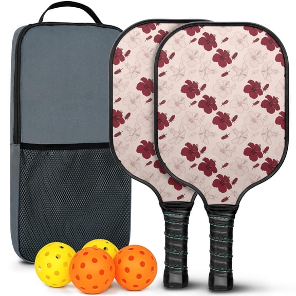 Pickleball Paddles Set,Pioneer Flower Floral Print Pattern Fiberglass Surface Pickleball Racket Set with 2 Indoor Outdoor Pickleball Balls and Pickleball Bag,Pickle-ball Equipment