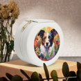 thumbnail image 6 of Yiaed Colorful Flower Dog Print Travel Jewelry Case Bridesmaid Gift Boxes Jewelry Travel Organizer Small Round Jewelry Box Mini Storage-White, 6 of 7
