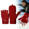 thumbnail image 2 of Winter Fingerless Wool Gloves, Knitted Thermal Convertible Mittens Flap Cover for Women and Men, Warm Winter Thermal Gloves, Open and Full Finger Gloves for Driving Working Typing(Red,7.1x3.1"), 2 of 9