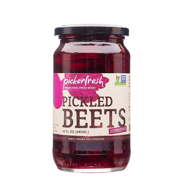 Pickerfresh Pickled Beets - Crinkle Cut Sliced Beetroot - Simple Natural Ingredients - Non-GMO, No Artificial Color & No Preservatives - 16 oz Pack of 6