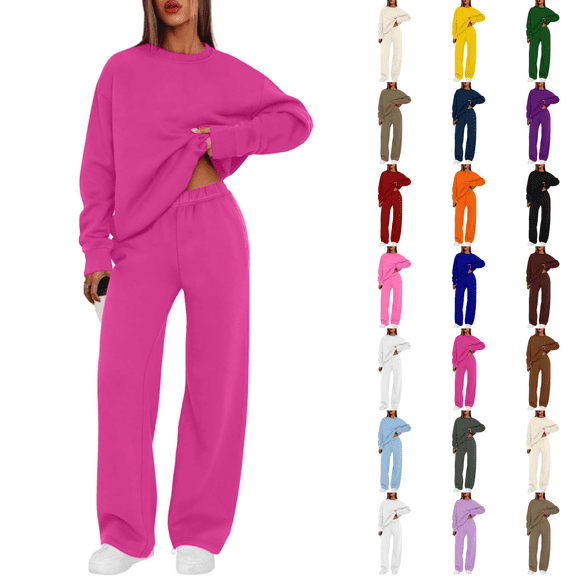 Womens Sweatsuits 2 Piece Lounge Matching Sweat Sets Fall Outfits Hot Pink S