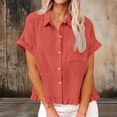 thumbnail image 6 of HongQid Women's Button Down Short Sleeve Shirt Collared Ruffle Hem Casual Blouse Lightweight Cotton Linen Top, 6 of 9