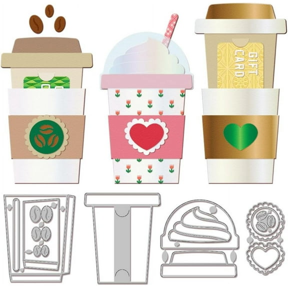 Coffee Cup Gift Card Holder Cutting Dies for Card Making Milkshake Drinks Cut Die for DIY Scrapbooking Journal Embossing Paper Craft Decor Gray