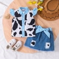 thumbnail image 4 of Paguaki Toddler Girl Denim Western Outfit Baby Cowgirl Clothes Ruffle Cow Print Shirt Button Down Tops Belted Jeans Skirts, 4 of 8