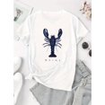 thumbnail image 2 of Women's Stylish Lobster Graphic Print Short Sleeve T-Shirt - Soft Polyester Blend, Casual Summer Top with Vibrant Blue & Orange Lobster Design, Comfortable Round Neck Tee for Casual Attire, Casual At, 2 of 6