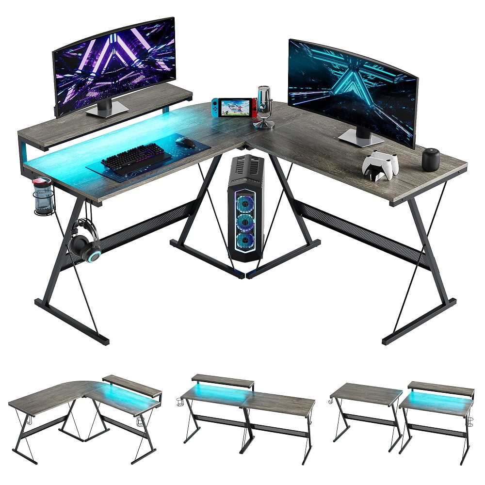 Bestier 55 inch L-Shaped Gaming Computer Desk with Monitor Stand Home  Office Corner Desk Red 