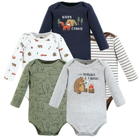 

Hudson Baby Infant Boys Cotton Long-Sleeve Bodysuits Camping Animals 0-3 Months