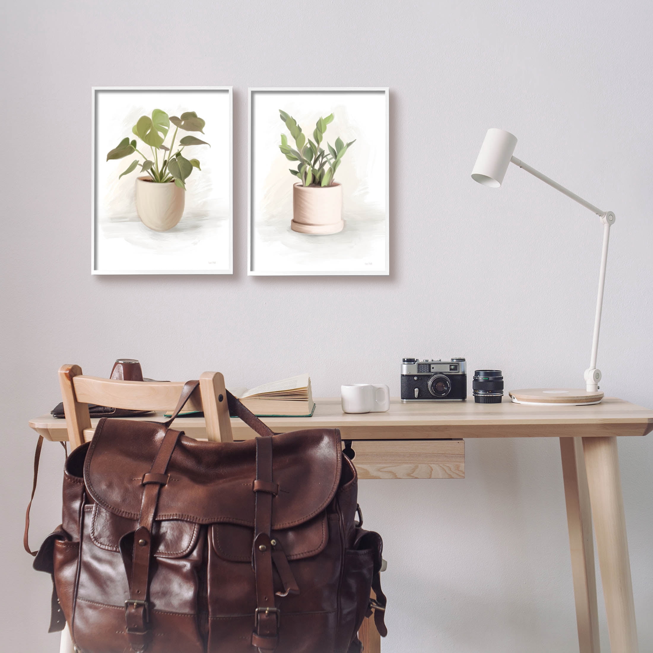 Stupell Industries Simple Cottage Potted Plants Graphic Art White Framed Art Print Wall Art, Set of 2, Design by House Fenway
