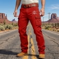 thumbnail image 2 of Western Style Cargo Pants Casual Work Trousers With Multiple Utility Pockets For Outdoor Daily Wear/Red/S, 2 of 5