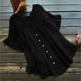 thumbnail image 4 of Cotton Linen Tops for Women Casual Round Neck Short Sleeve Blouses Cute Loose Solid Color Ruffle Hem Button Down Back Pleated T Shirts, 4 of 4