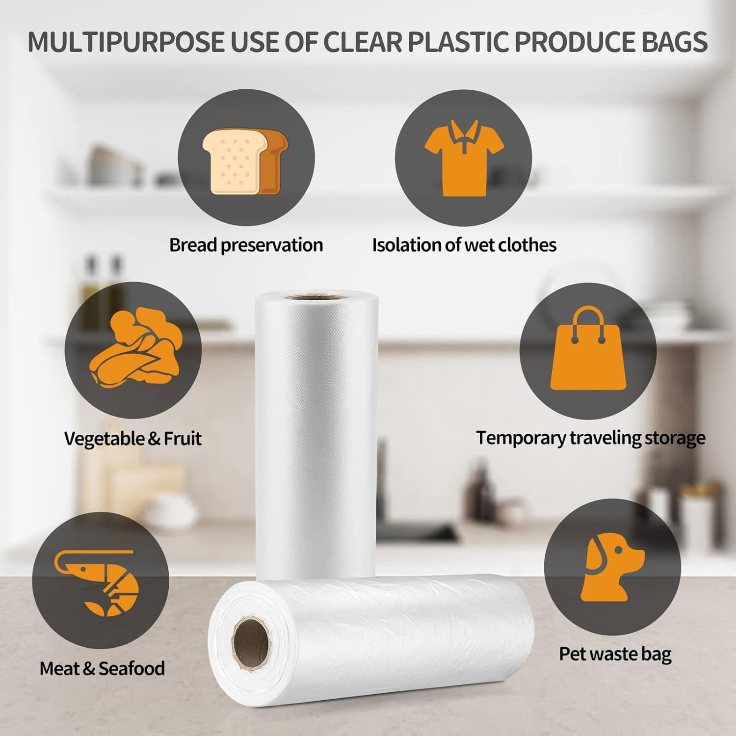 12” x 16” Food Storage Bags Clear Plastic Produce Bag, Disposable Plastic Bags for Food Vegetable 1 Roll, 350pcs on a Roll