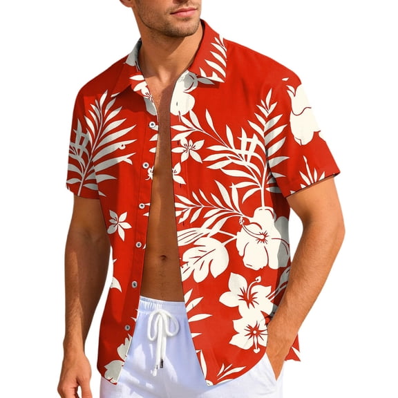 Men's Hawaiian Floral Shirts Casual Tropical Beach Funky Shirt ort Sleeve Button Down Shirts Tropical Floral Shirts Red XXXL