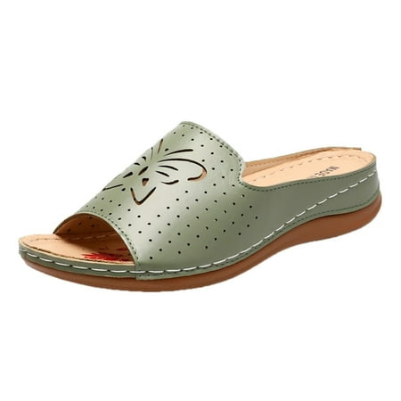 

GNEIKDEING Ladies Flat Hollow Slippers Roman Style Spring And Summer Sandals Gift on Clearance