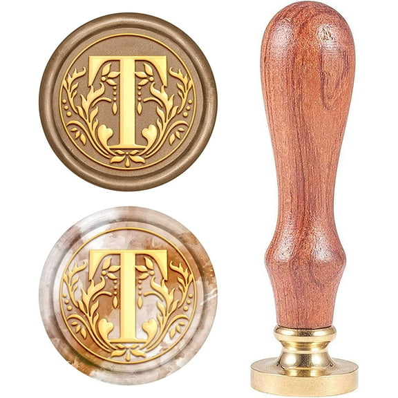 Letter T Wax Seal Stamp Vintage Alphabet Initial Sealing Wax Stamps Retro 25mm Removable Brass Head with Wooden Handle for Wedding Invitations Party Envelope Thanksgiving Christmas DIY