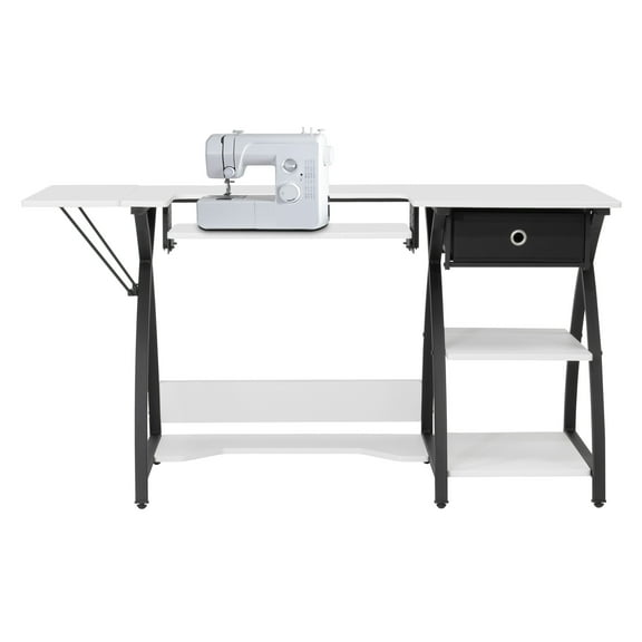 Sew Ready Comet Plus Hobby/Office/Sewing Desk with Folding Top, Height Adjustable Platform, Storage