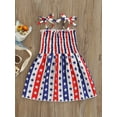 thumbnail image 2 of Biekopu Toddler  A-line Dress, Girls Tie-up Smocked Butterfly/ Heart/ Star  Stripe Print Spaghetti Strap One-piece, 2 of 9