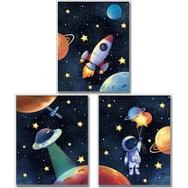 Space Astronaut Canvas Poster for Boys Game Room Wall Decor Solar System Rocket Wall Poster Room Decor Accessories