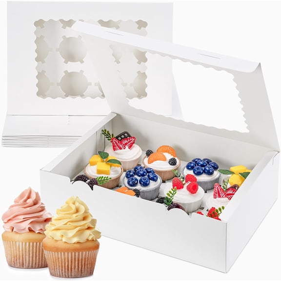 Januofit 12 Count Cupcake Boxes, 4PCS Cupcake Container with Window, Food Grade Cupcake Holder for Birthday Holiday Party, Bakery Supplies for Cupcakes, Desserts, and More