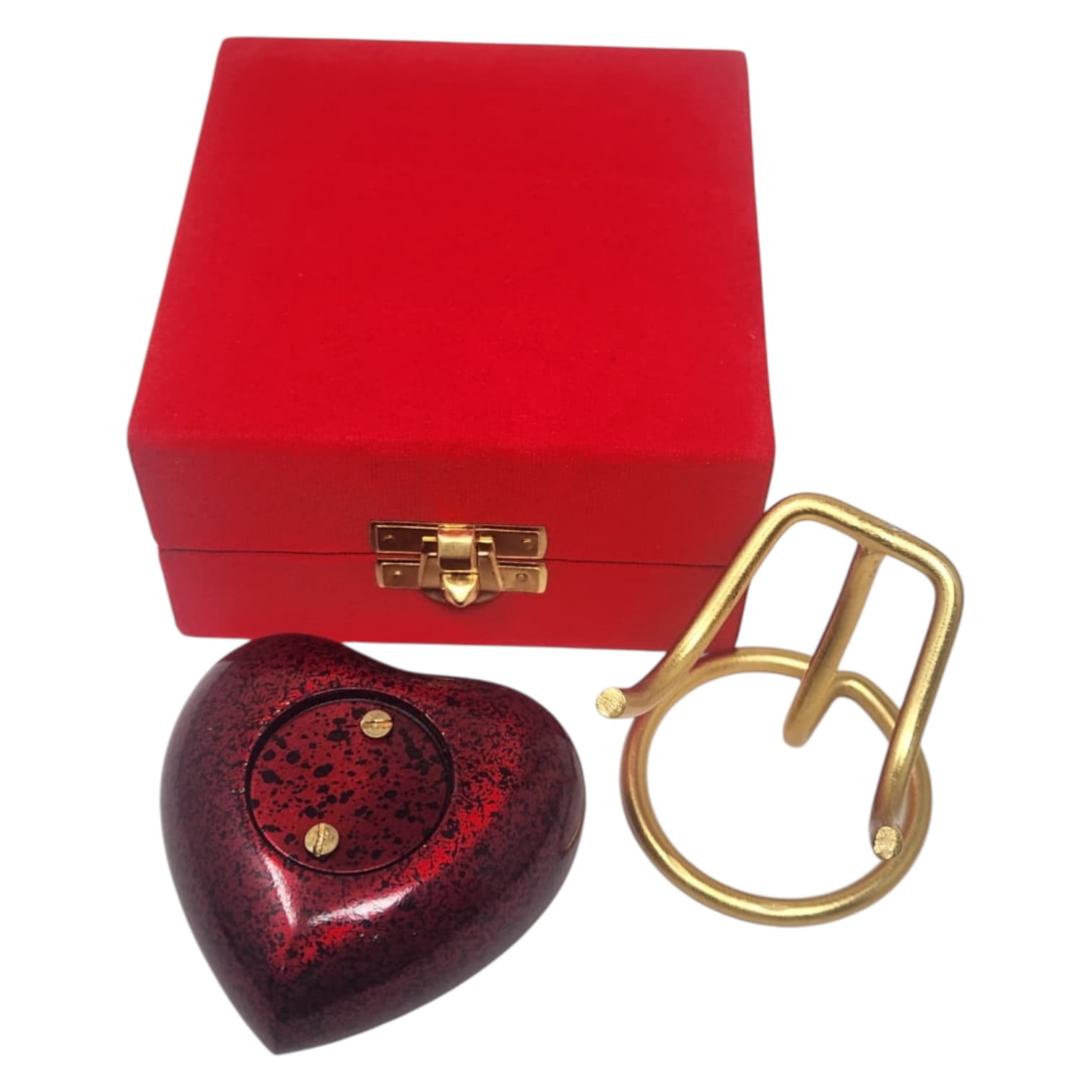 SMIURNS Crimson Red Speckled Heart Pet Cremation Urn - Small Keepsake Urn for Dog or Cat Ashes with Silver Paw Print - Includes Red Velvet Case and Display Stand