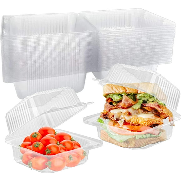 Zhuge 100pcs Clear Plastic Take out Containers, Disposable Cake Hamburger to Go Boxes for Home and Store 4.8"x 3.5"x 3.1"
