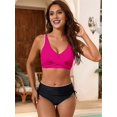 thumbnail image 4 of Conjuntos de Bikini para Mujer, Traje de Baño de Dos Piezas con Escote en V y Cintura Alta, con Costuras de Concha. Rosa Roja XXL, 4 of 7