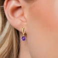thumbnail image 3 of Gem Stone King 10K Yellow Gold Purple Amethyst and Lab Grown Diamond Stud Dangle Earrings for Women | 2.05 Cttw | Gemstone February Birthstone | Round 6MM, 3 of 6