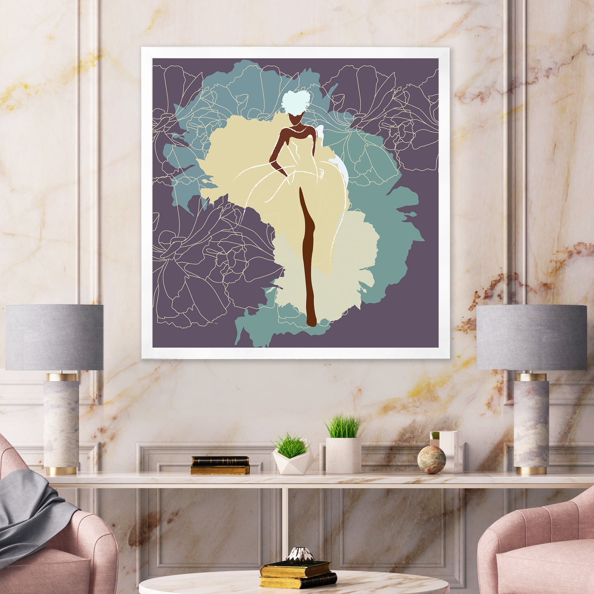 Designart 'Abstract African American Woman In Gorgeous Wedding Dress' Modern Framed Art Print