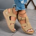 thumbnail image 4 of Dakaela Orthopedic Sandals for Women 2026 Summer Dressy Strappy Platform Wedge Sandal with Arch Support Open Toe Slip on Beach Walking Casual Shoes Size 6-10 Brown, 4 of 9