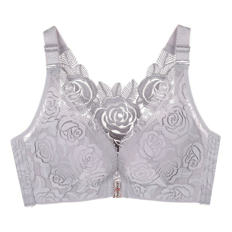 Women's Front Closure Thin Cup Bra Sexy Flower Lace Embroidery Back Push Up  Wirefree Adjustable Bralette Plus Size 