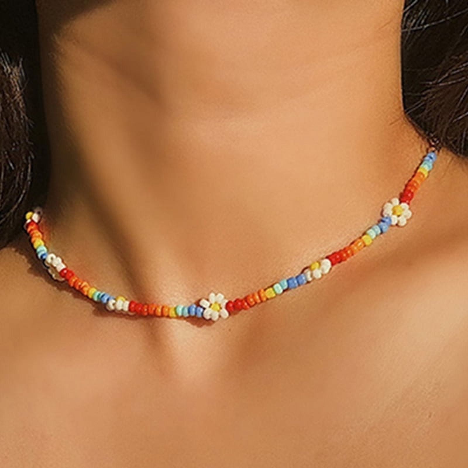 Boho Women Handmade DIY Beaded Flower Choker Necklace Charm Chain Jewelry Gift Walmart