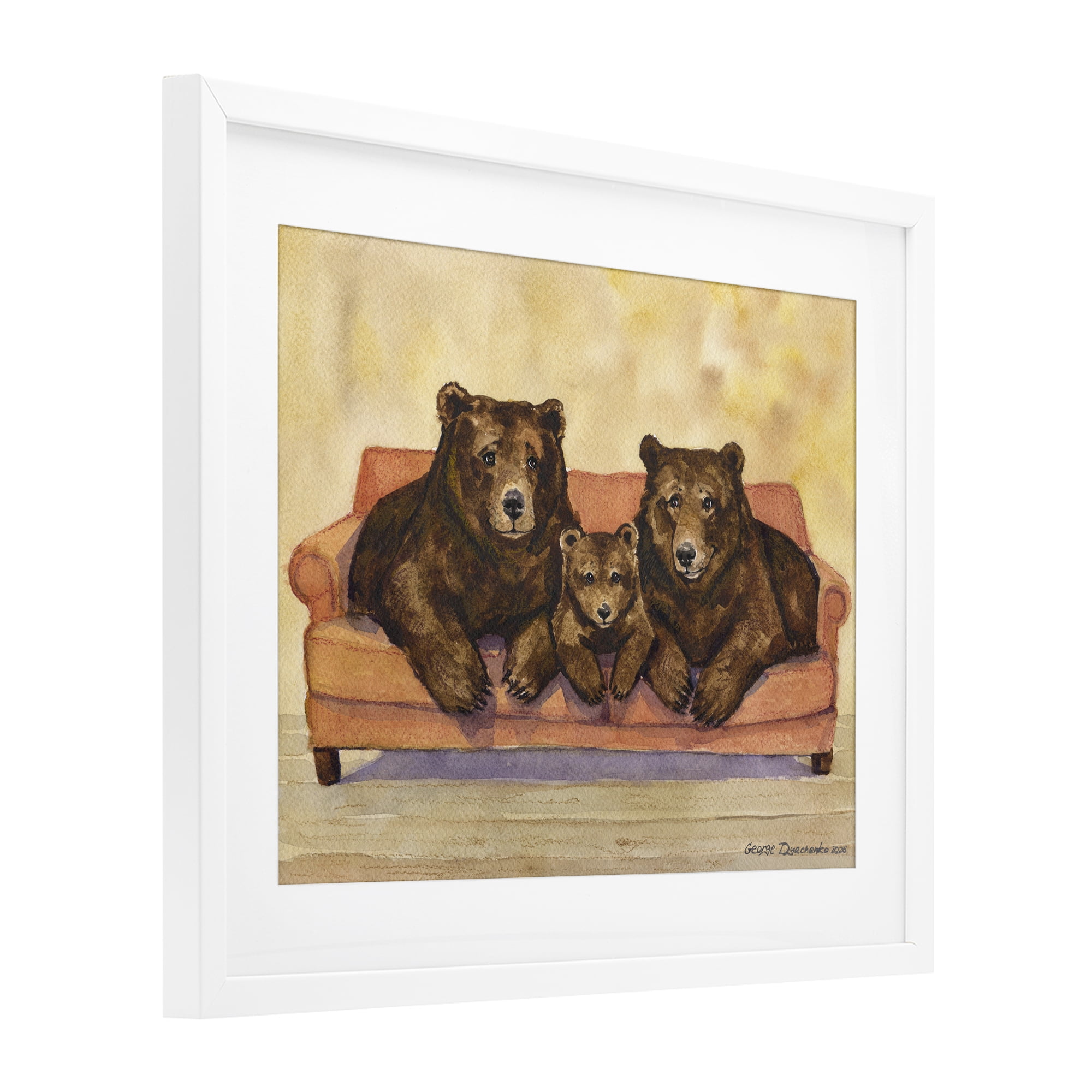 Stupell Industries Bear Family Trio White Framed Print Under Glass, design by George Dyachenko