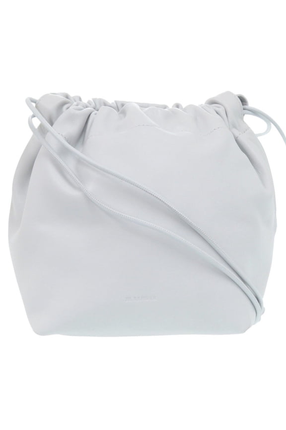 Pre-Owned JIL SANDER Drawstring Leather Light Gray Handbag 0468 (Good)