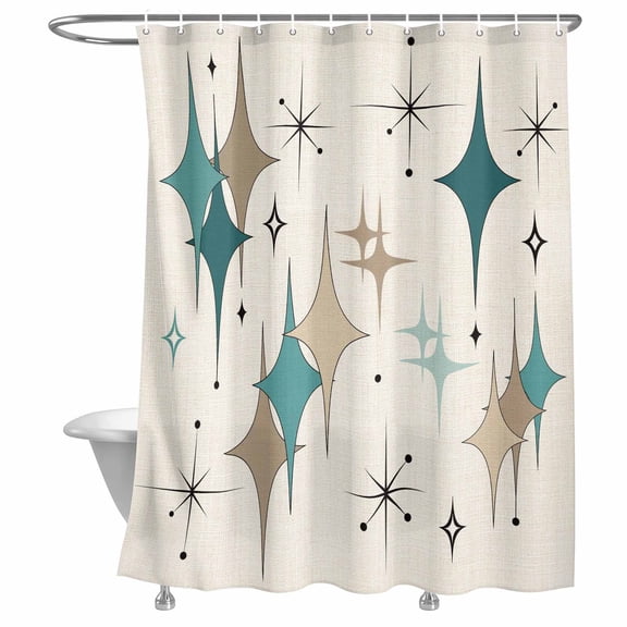 Shower Curtain Turquoise Brown Diamond Bathroom Curtains with Hooks, Waterproof Fabric Modern Geometric Mid Century Linen Bath Shower Curtains Set for Bathroom Bathtubs Decor 72x72 Inch