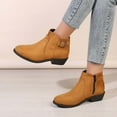 thumbnail image 5 of Fesfesfes Faux-Leather Boots for Women Heel Low Heel Round-Toe Boots Metal Synthetic Belt Buckle Side Zipper Short Boots 6(38), 5 of 6
