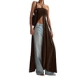 thumbnail image 2 of Womens French Elegant Loose Fit Halter Neck Sleeveless Maxi Dress with High Slit Long Gown Brown M, 2 of 9