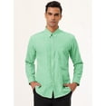thumbnail image 3 of Camisa de vestir para hombre, manga larga, clásica, color sólido, ajustada, con botones Verde S, 3 of 6