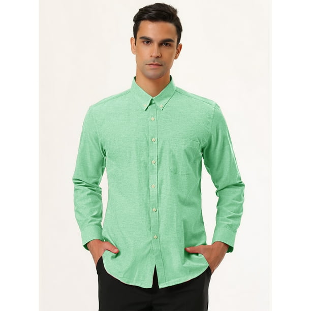 Camisa de vestir para hombre manga larga clasica color solido ajustada con botones Verde L Lars Amadeus Camisa