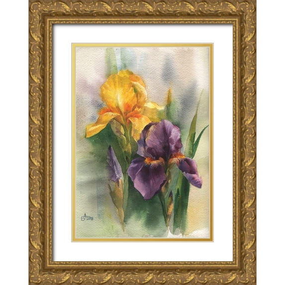 Besedina, Anastasiia 18x24 Gold Ornate Wood Framed with Double Matting Museum Art Print Titled - Yellow and Purple Iris