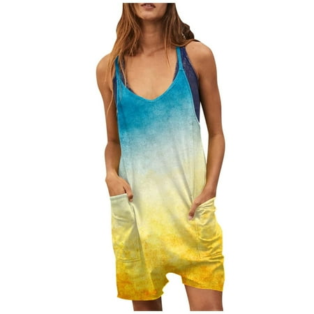 

Xihbxyly Jumpsuits for Women Clearance Casual Womens Summer Casual Sleeveless Rompers Loose Spaghetti Strap Shorts Jumpsuit Linen Scoop Neck Wide Leg Jumpsuit with Pockets Light Blue XXL #3