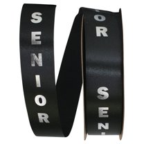 Reliant Ribbon - 5406-987-09C, Senior Satin Ribbon, Black/silver, 1-3/8 Inch, 100 Yards