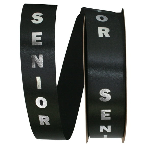 Reliant Ribbon - 5406-987-09C, Senior Satin Ribbon, Black/silver, 1-3/8 Inch, 100 Yards