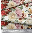 thumbnail image 2 of Soimoi White Moss Georgette Fabric Leaves & Rose Floral Print Fabric by the Yard 42 Inch Wide, 2 of 3