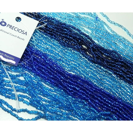 - Czech 11/0 Glass Seed, Loose Beads, 5 6 String Hanks Which Is 30 18 Strands Silver Lined Aqua Blue Mix Preciosa Jablonex