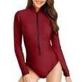 thumbnail image 3 of Womens One Piece Swimsuits Long Sleeve Guard Zip Up Training Swim Shirt Sunsuit Solid Red Women Bathing Suits XL, 3 of 7
